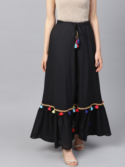 

Rain & Rainbow Women Black Solid Maxi Flared Skirt
