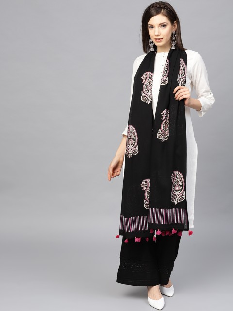 

Rain & Rainbow Black Block Print Pure Cotton Dupatta