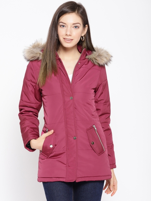

Trufit Women Magenta Solid Insulator Hooded Parka Jacket