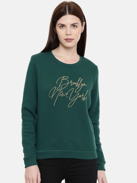 

Lee Women Teal Green Embroidered Sweatshirt