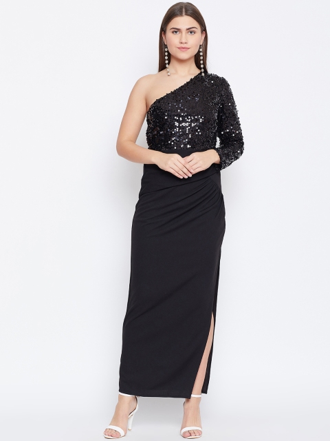 

DODO & MOA Women Black Solid One-Shoulder Maxi Dress