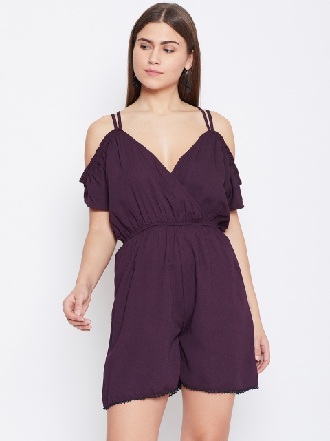 

DODO & MOA Women Burgundy Solid Cold-Shoulder Playsuit