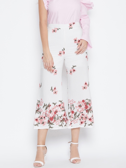 

DODO & MOA Women Off-White & Peach-Coloured Regular Fit Printed Cropped Parallel Trousers