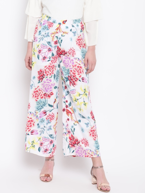 

DODO & MOA Women Off-White & Red Printed Regular Trousers