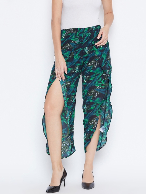 

DODO & MOA Women Green & Black Printed High-Slit Cropped Trousers