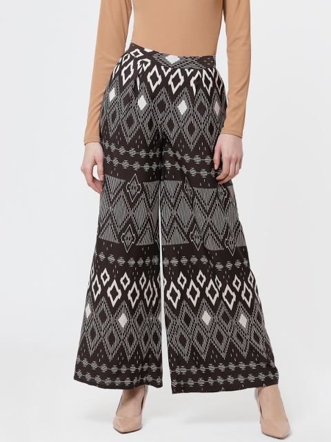 

DODO & MOA Women Coffee Brown & White Regular Fit Printed Parallel Trousers