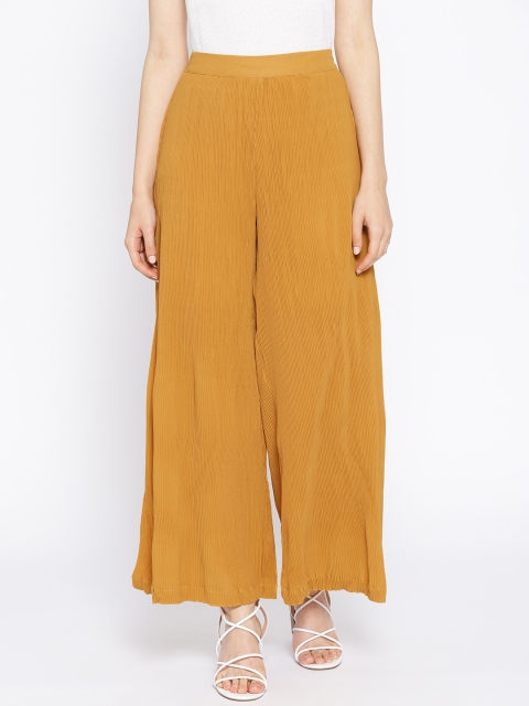 

DODO & MOA Women Mustard Yellow Pleated Flared Palazzos