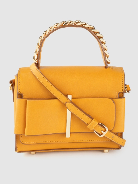 

Allen Solly Mustard Yellow Solid Satchel with Detachable Sling Strap