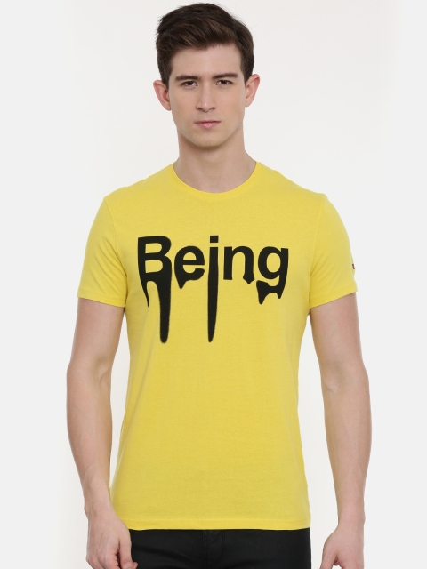 

Being Human Men Yellow Printed Round Neck T-shirt