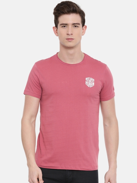 

Being Human Men Coral Pink Solid Round Neck T-shirt