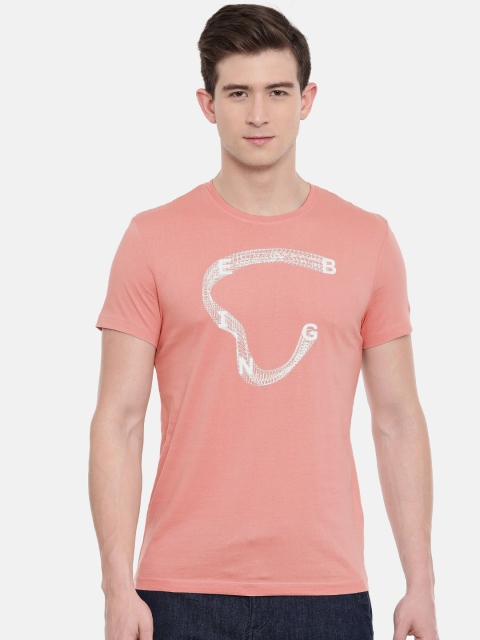 

Being Human Clothing Men Peach-Coloured Printed Round Neck T-shirt