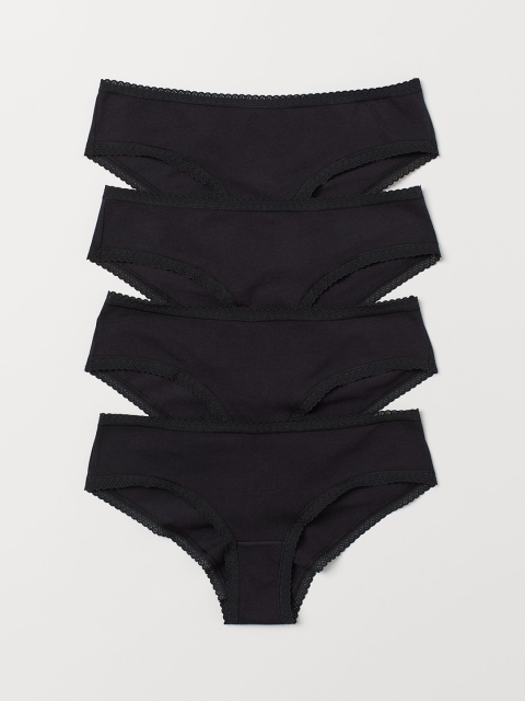 

H&M Women Black Solid 4-Pack Cotton Hipster Sustainable Briefs