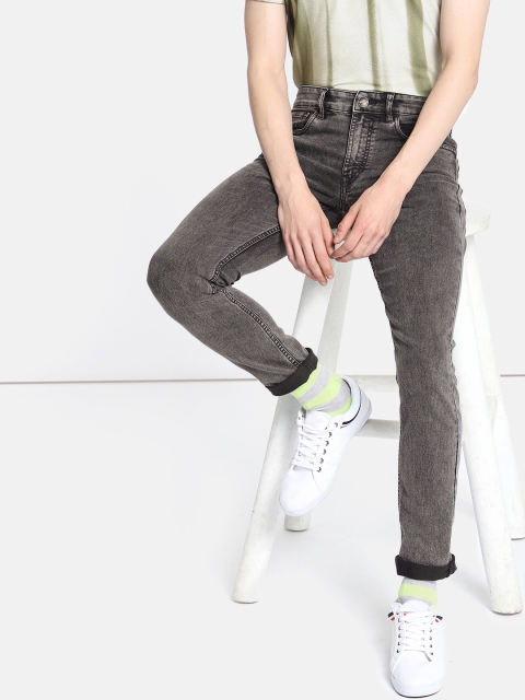 

SINGLE Men Charcoal Grey Skinny Fit Mid-Rise Clean Look Stretchable Jeans