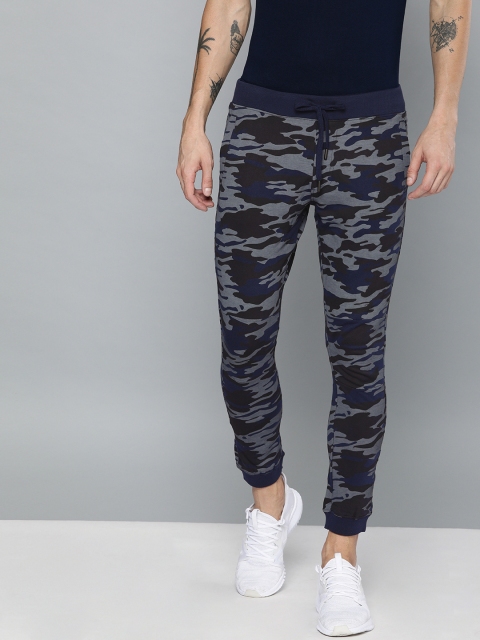 

SINGLE Men Navy Blue & Black Straight Fit Printed Joggers