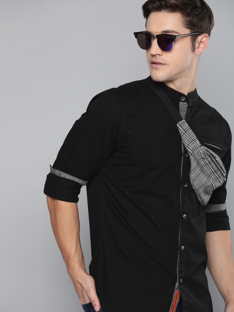 

SINGLE Men Black Slim Fit Solid Casual Shirt
