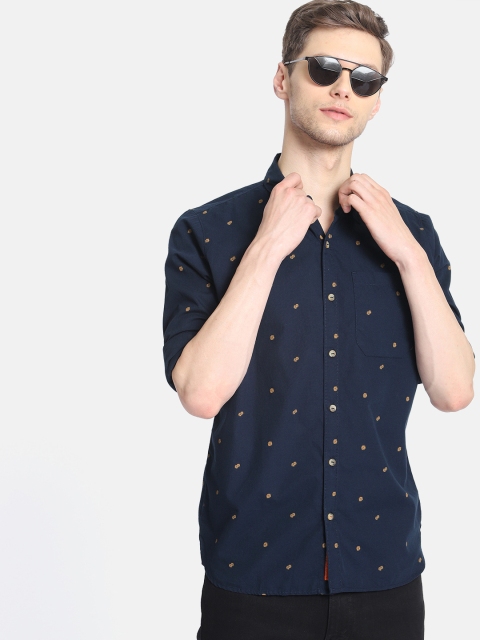 

SINGLE Men Navy Blue Slim Fit Printed Casual Shirt
