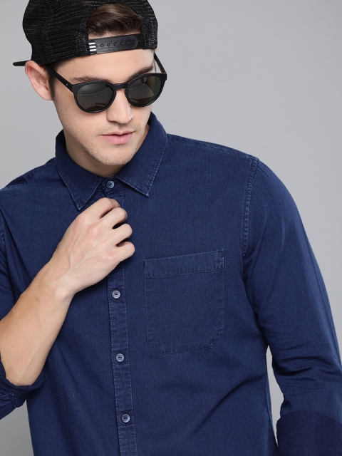 

SINGLE Men Navy Blue Regular Fit Solid Casual Shirt