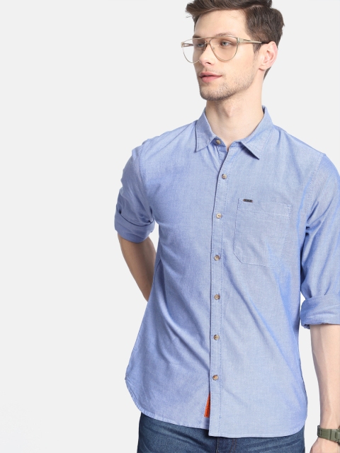 

SINGLE Men Blue Slim Fit Solid Casual Shirt