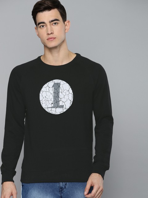 

SINGLE Men Black Printed Pullover Sweatshirt