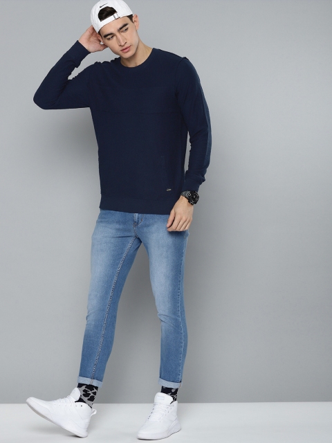 

SINGLE Men Navy Blue Solid Sweatshirt