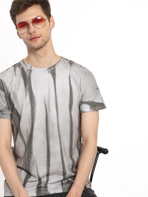 

SINGLE Men Grey Dyed Round Neck T-shirt
