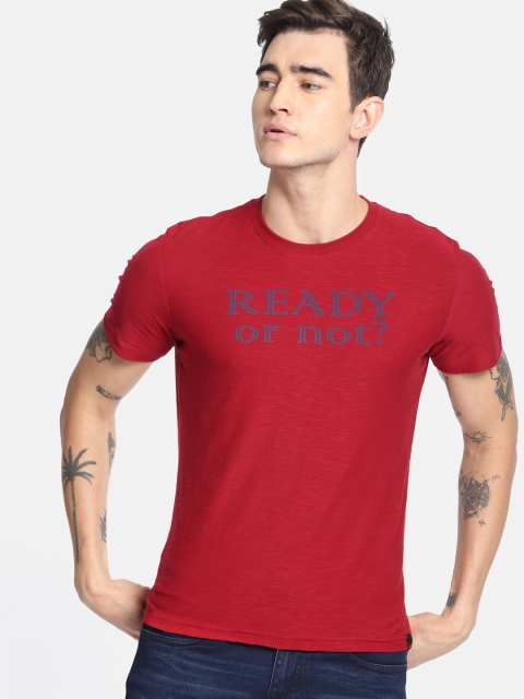 

SINGLE Men Red Printed Round Neck T-shirt