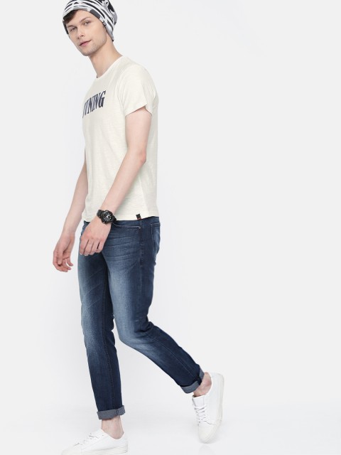 

SINGLE Men Off-White Printed Round Neck T-shirt