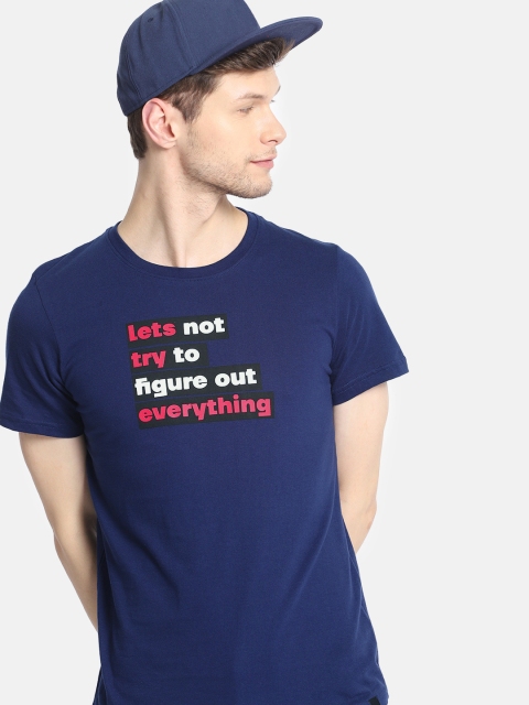 

SINGLE Men Navy Blue & white Printed Round Neck T-shirt