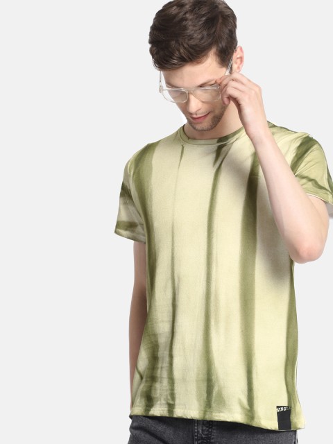 

SINGLE Men Olive Green Dyed Round Neck T-shirt