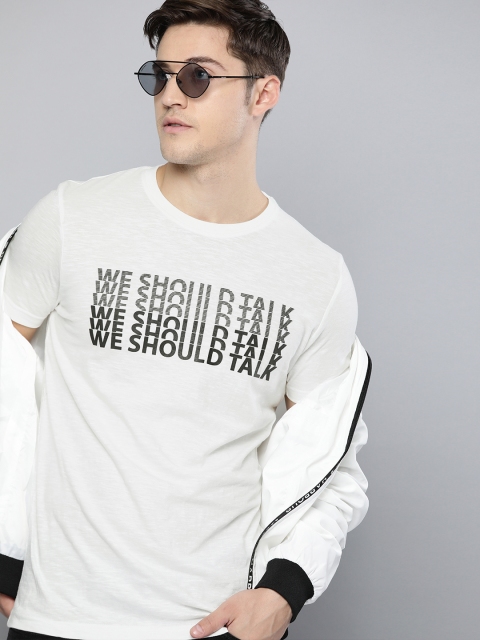 

SINGLE Men Off-White Printed Round Neck T-shirt