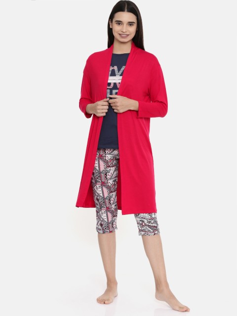 

Sweet Dreams Women Red Solid Knitted Longline Open Front Lounge Shrug