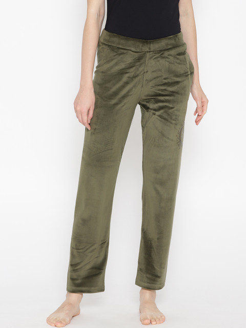 

Sweet Dreams Women Olive Green Solid Suede Finish Lounge Pants