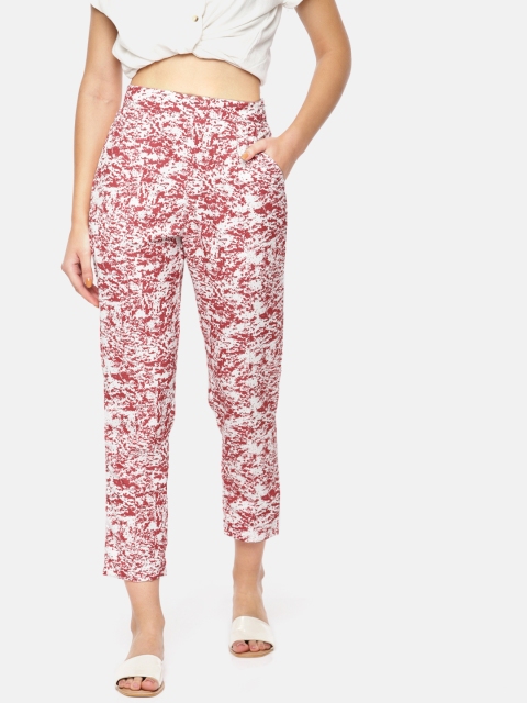 

HERE&NOW Women Rust Red & White Regular Fit Printed Regular Trousers