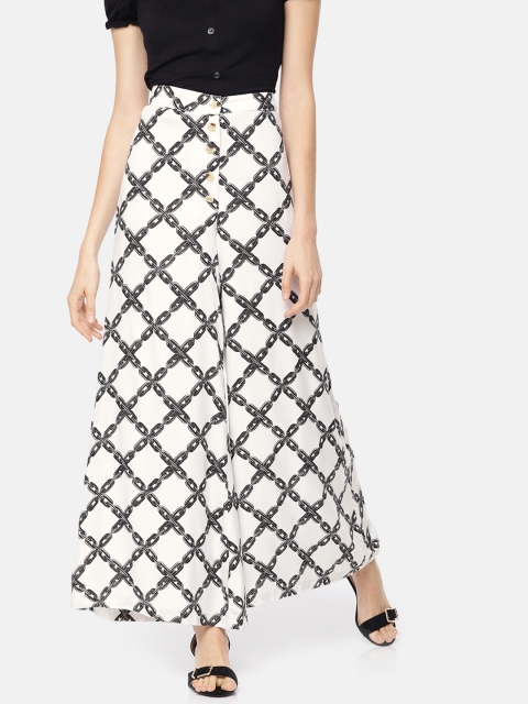 

HERE&NOW Women White & Black Loose Fit Printed Culottes