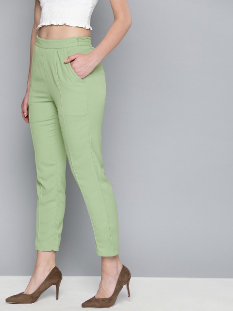 

HERE&NOW Women Green Regular Fit Solid Cropped Cigarette Trousers