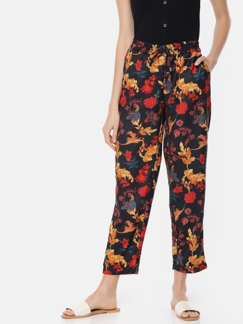 

HERE&NOW Women Black Loose Fit Printed Regular Trousers