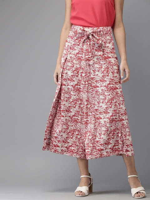 

HERE&NOW Women Pink & White Regular Fit Printed Parallel Trousers
