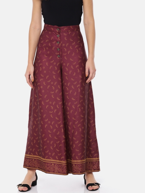 

HERE&NOW Women Maroon Flared Printed Regular Trousers