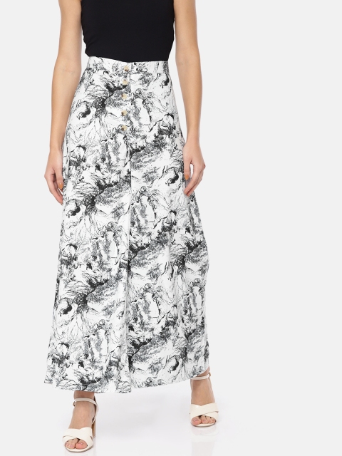 

HERE&NOW Women White & Black Loose Fit Printed Culottes