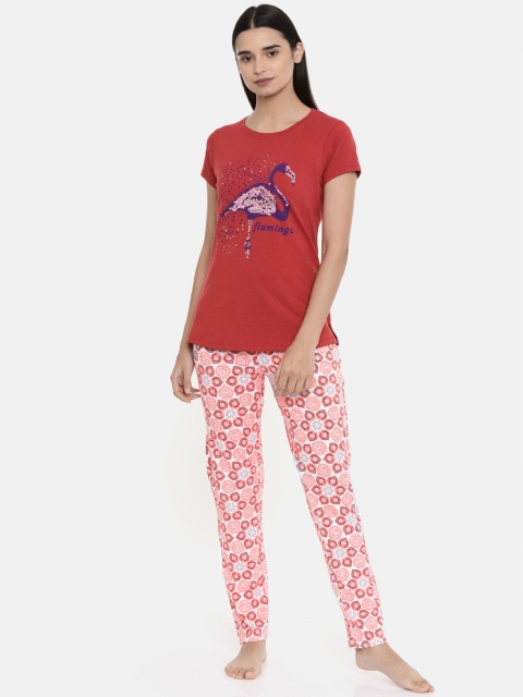 

Sweet Dreams Women Rust Red & White Printed Night suit