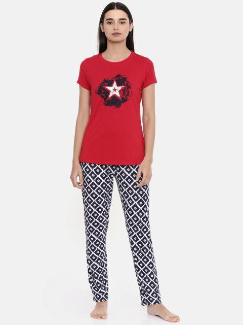 

Sweet Dreams Women Red & Navy Blue Printed Night suit