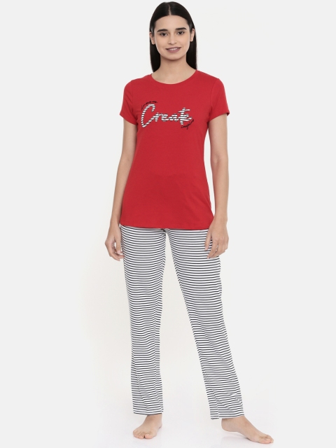 

Sweet Dreams Women Red & Off-White Printed Night Suit