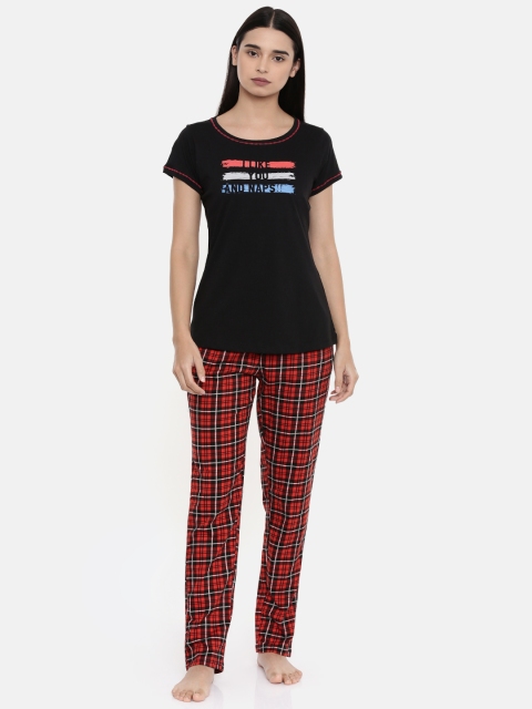 

Sweet Dreams Women Black & Red Printed Night suit