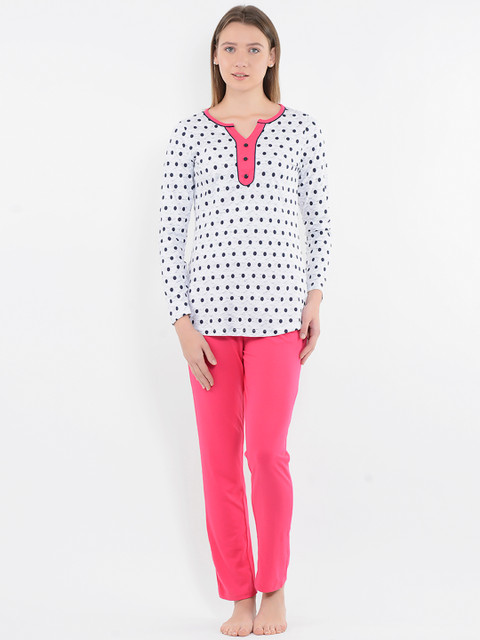 

Sweet Dreams Women Grey & Pink Polka Dot Print Night suit, Grey melange