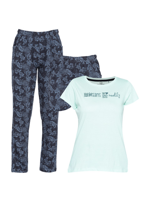 

Sweet Dreams Women Sea Green & Navy Blue Printed Night suit