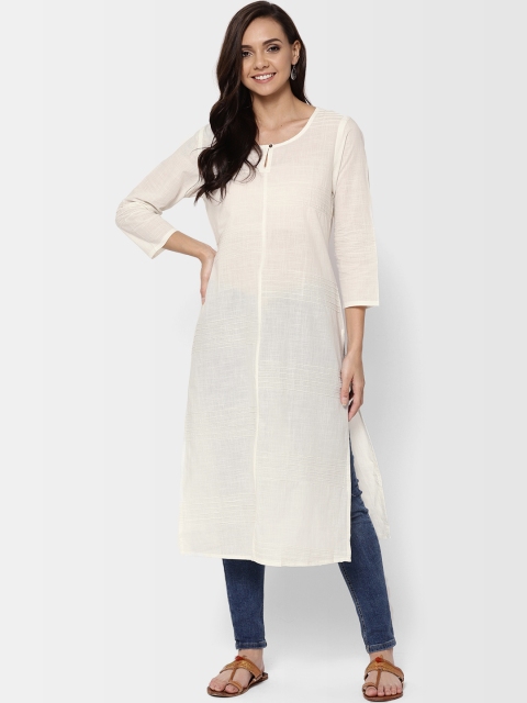 

Fabindia Women Off-White Slim Fit Semi-Sheer Solid Straight Kurta