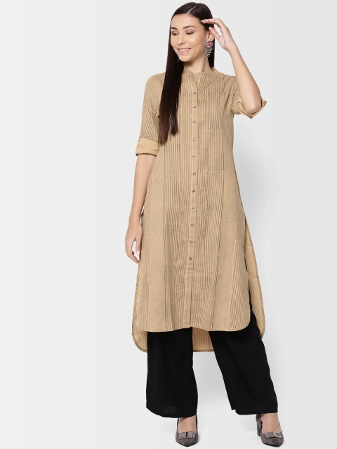 

Fabindia Women Beige & Black Striped Straight Slim Fit Kurta