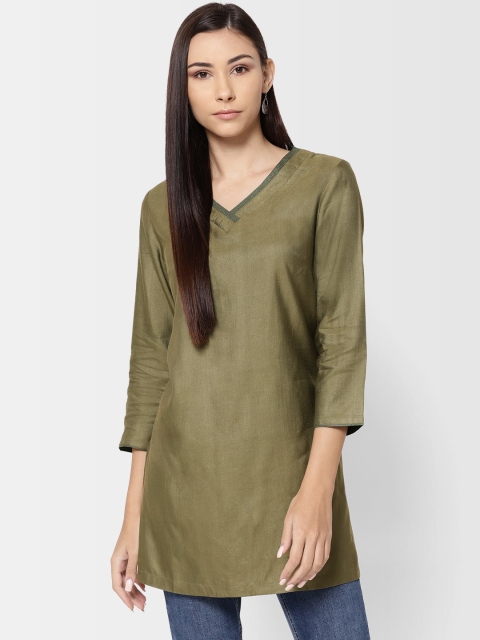 

Fabindia Women Olive Green Solid Tunic