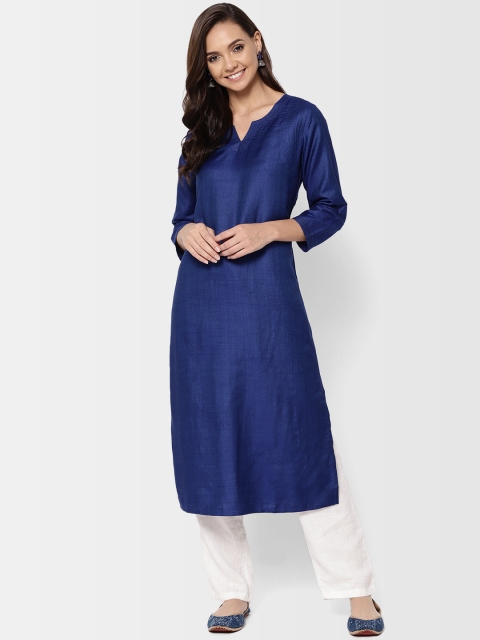 

Fabindia Women Blue Solid Straight Kurta