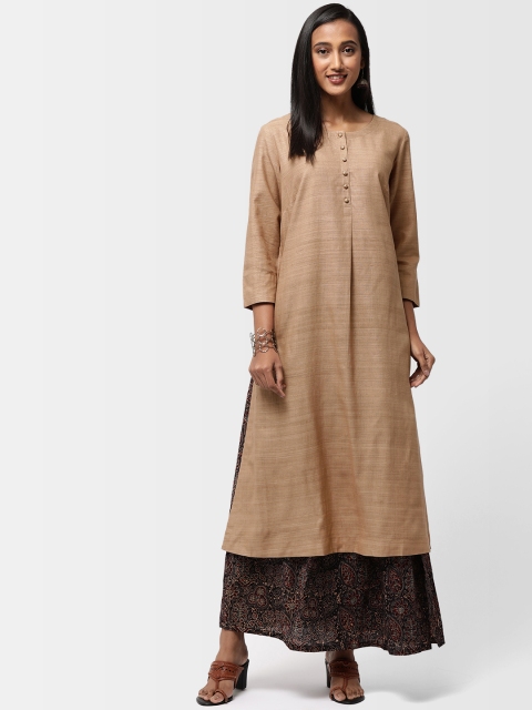 

Fabindia Women Beige Solid Straight Kurta